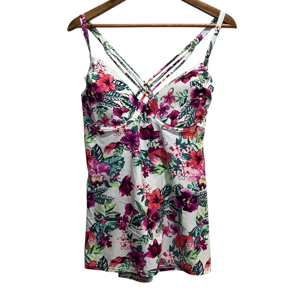 Smart & Sexy Swim Women’s White Floral Tankini  Top
